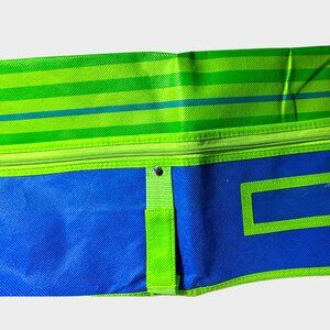 (2) Bright Blue/Lime Green Striped Space-Saver Storage Bags w/ Large Letters NEW